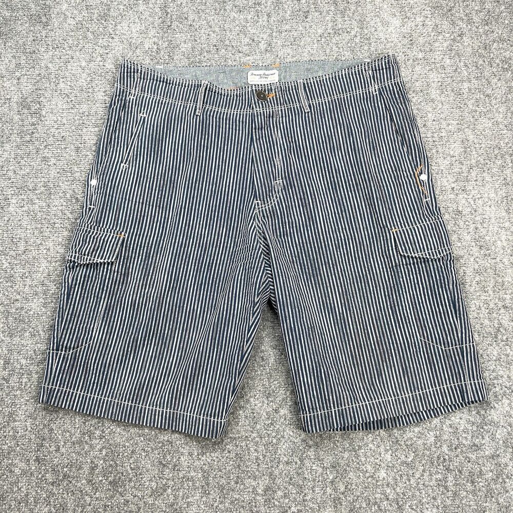 Tommy Bahama Shorts Mens Size 34 Blue Engineer Stripe Golf Casual 11 Inch Inseam